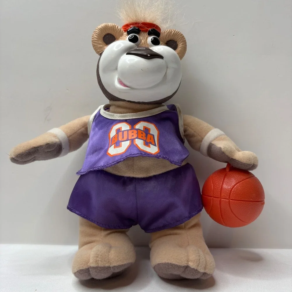 Vintage 1999 Mattel Bubba the Bear Basketball Plush Purple Jersey 82862 Arcotoys